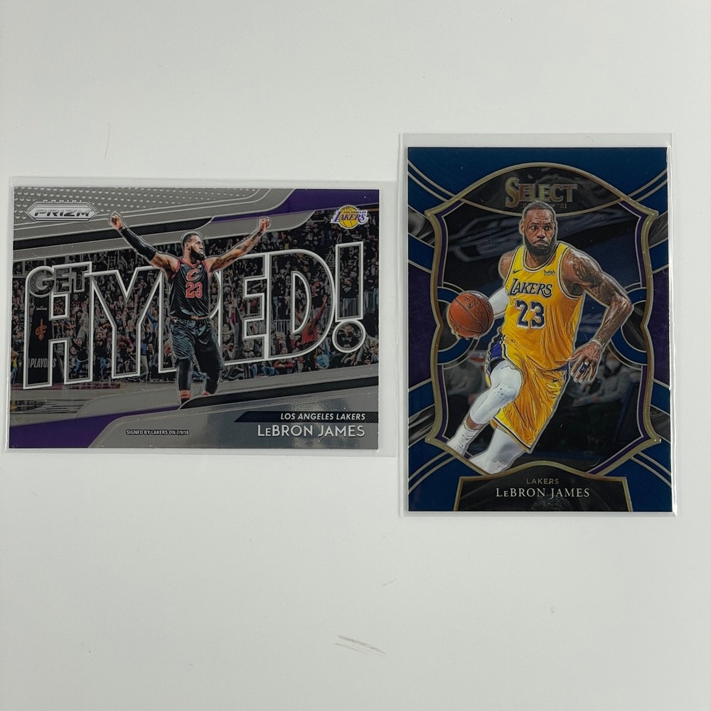 LeBron James Lakers Panini Prizm Get Hyped & Select Concourse Card Lot 2pc - Picture 1 of 4